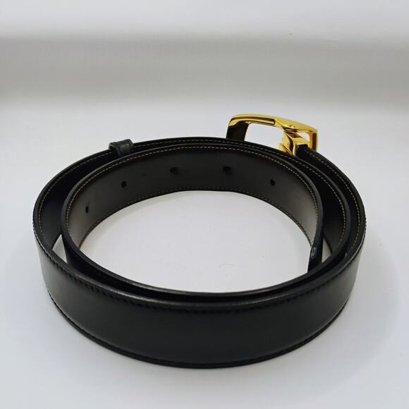 MONTBLANC Horseshoe Vintage Yellow Gold Finish 30MM Leather Belt 129424 - Picture 4 of 8